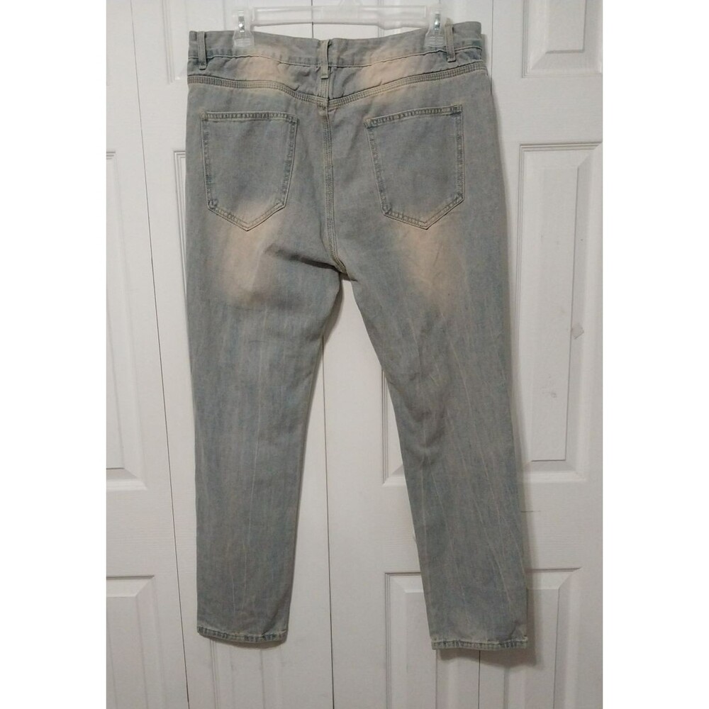 Ripped Streetwear Y2K Patchwork Teddy Bear Jeans Straight High Rise Men's 40/31 - Picture 5 of 5